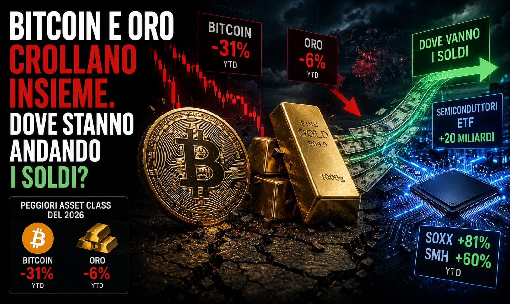 Bitcoin e oro crollano insieme. Dove stanno andando i soldi?