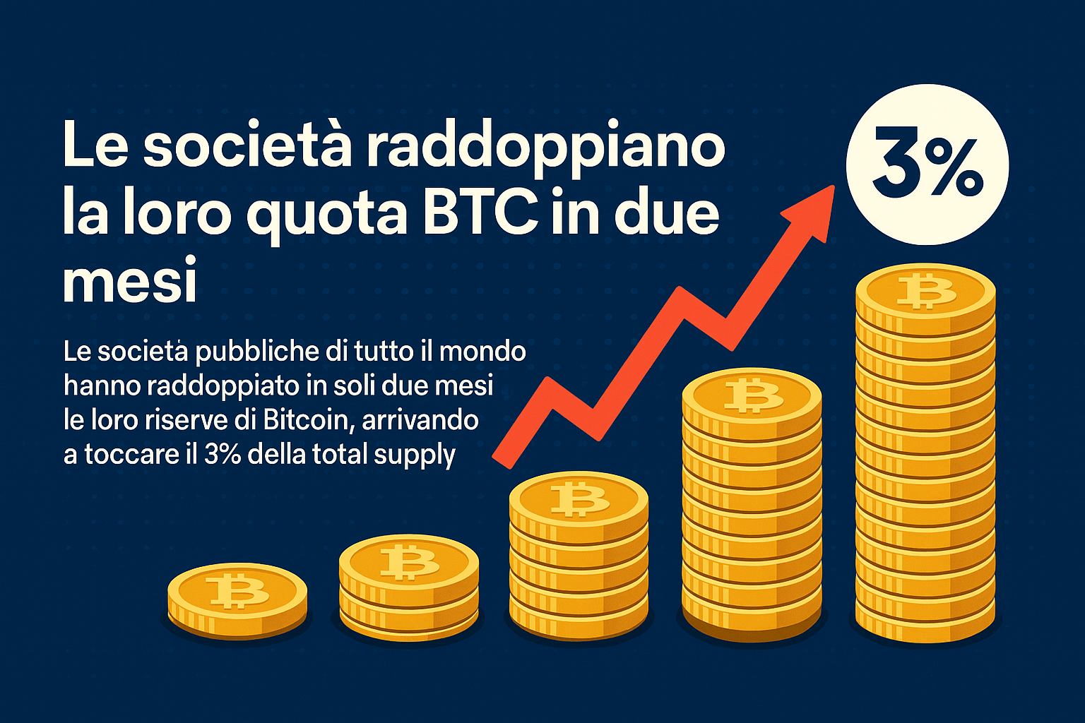 Bitcoin: le società raddoppiano la loro quota BTC in due mesi