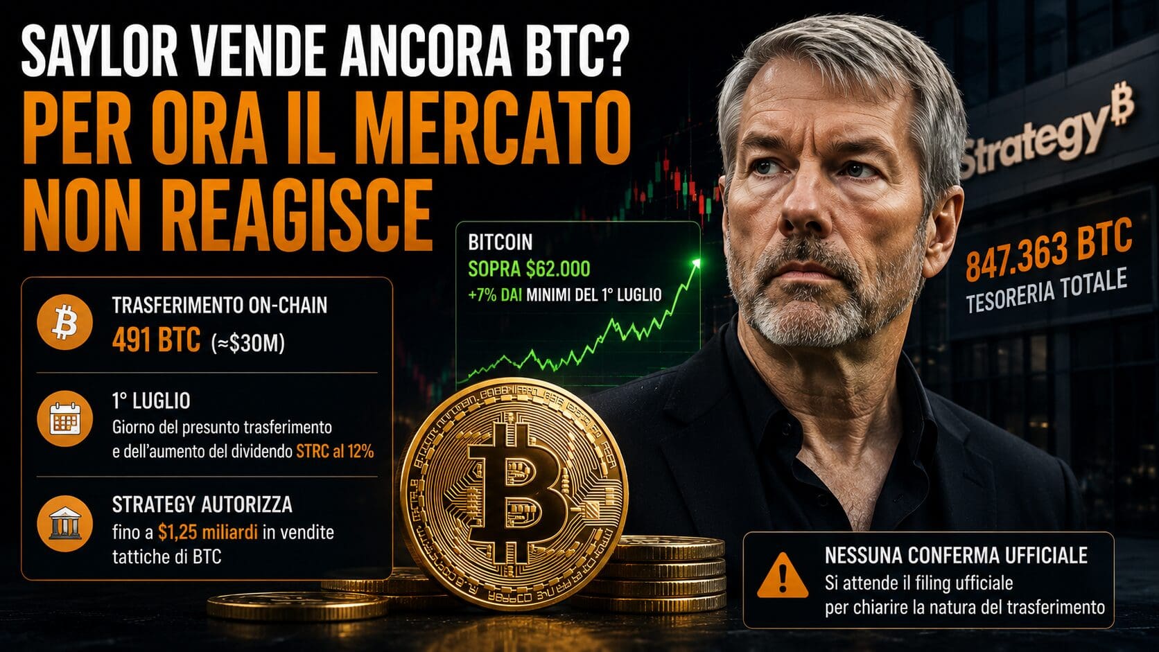 Saylor vende ancora BTC? Per ora il mercato non reagisce