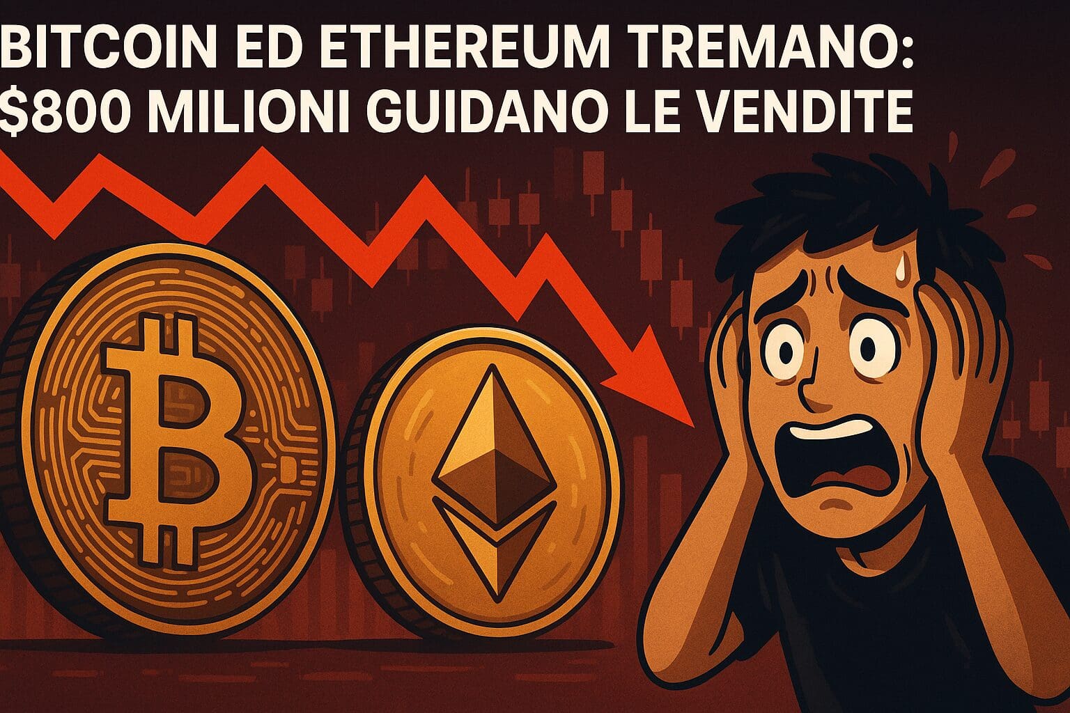Bitcoin ed Ethereum tremano: $800 milioni guidano le vendite