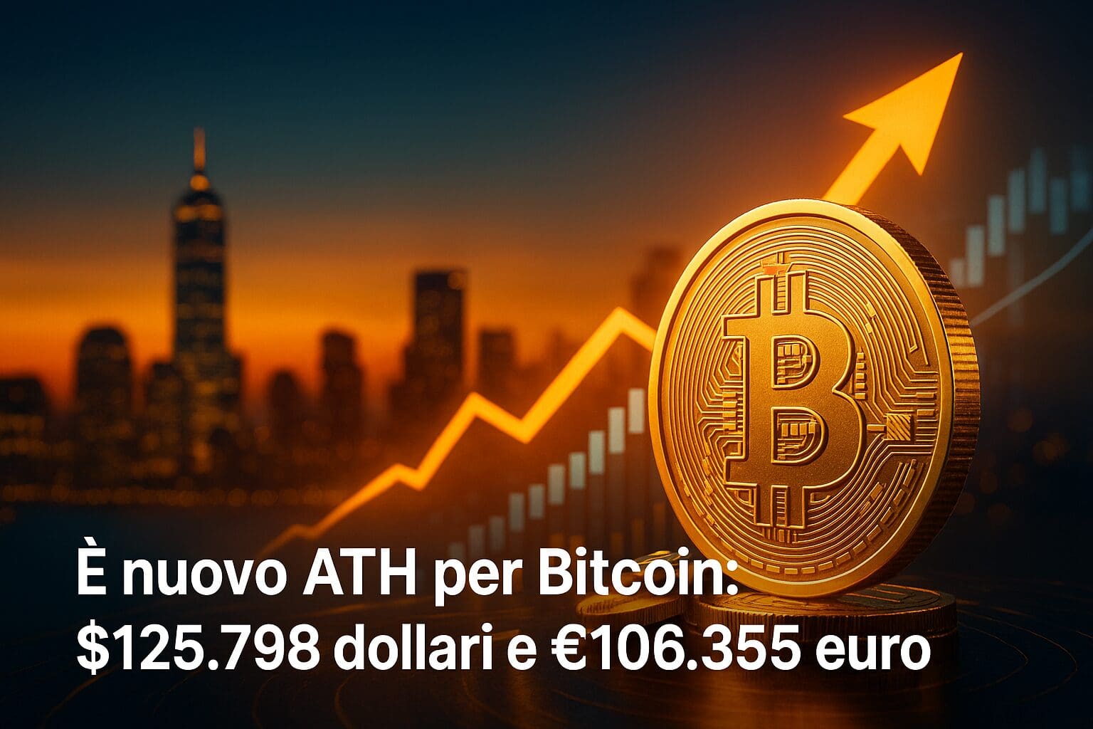 È nuovo ATH per Bitcoin: $125.798 dollari e €106.355 euro
