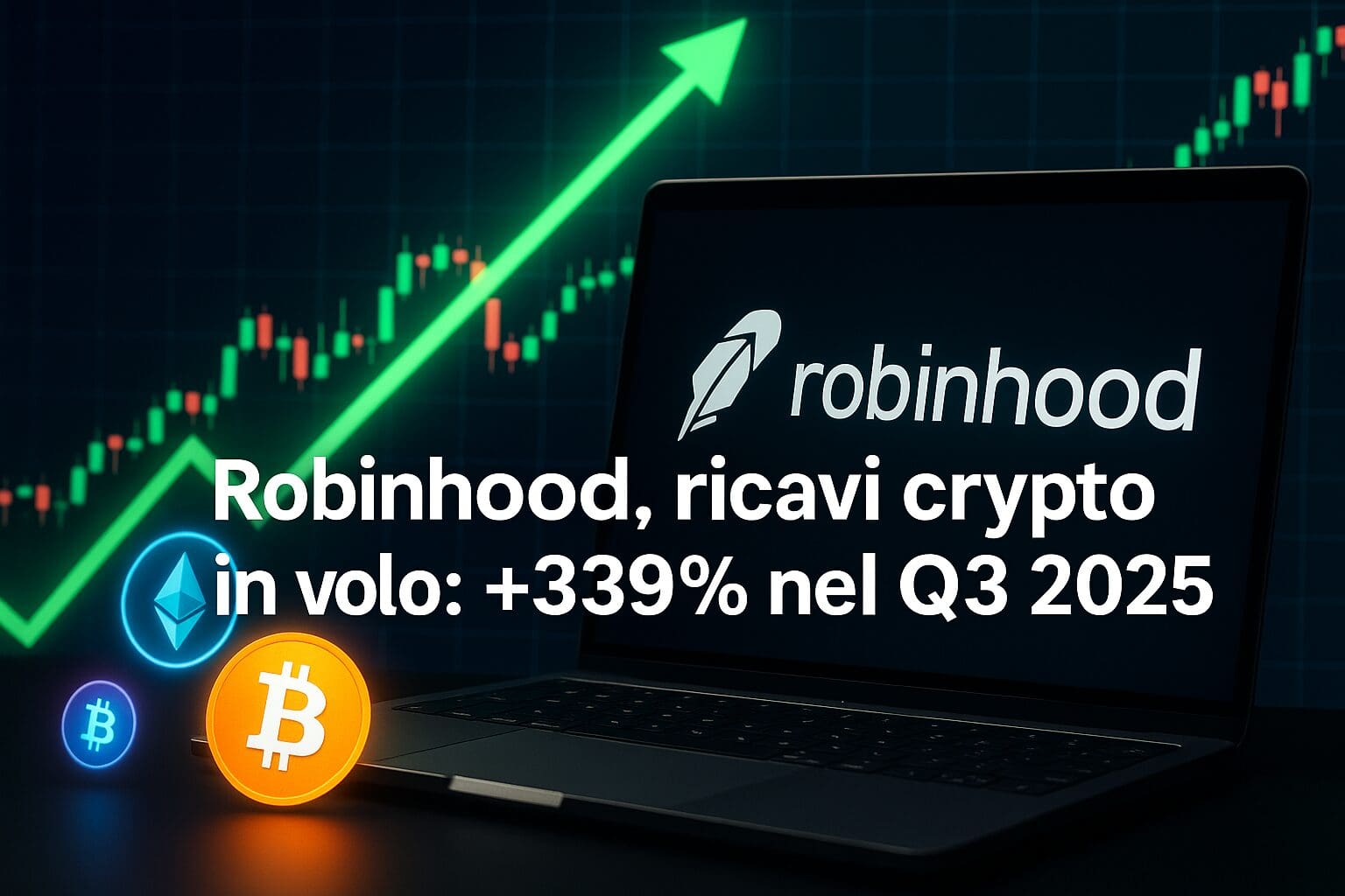 Robinhood, ricavi crypto in volo: +339% nel Q3 2025