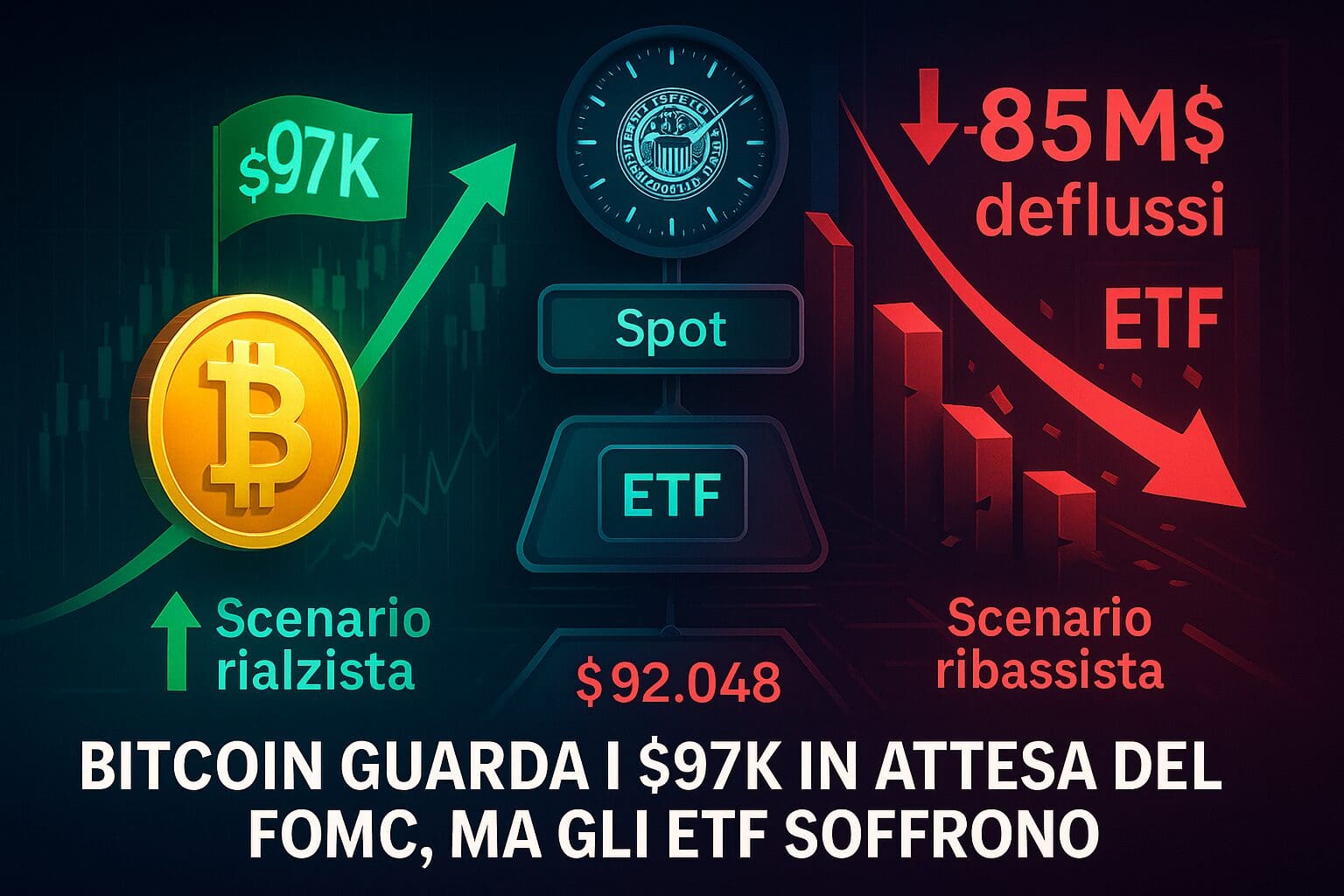 Bitcoin guarda i $97k in attesa del FOMC, ma gli ETF soffrono