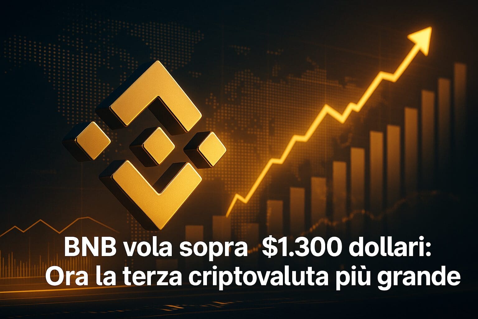 BNB vola sopra $1.300 dollari: Ora la terza criptovaluta più grande