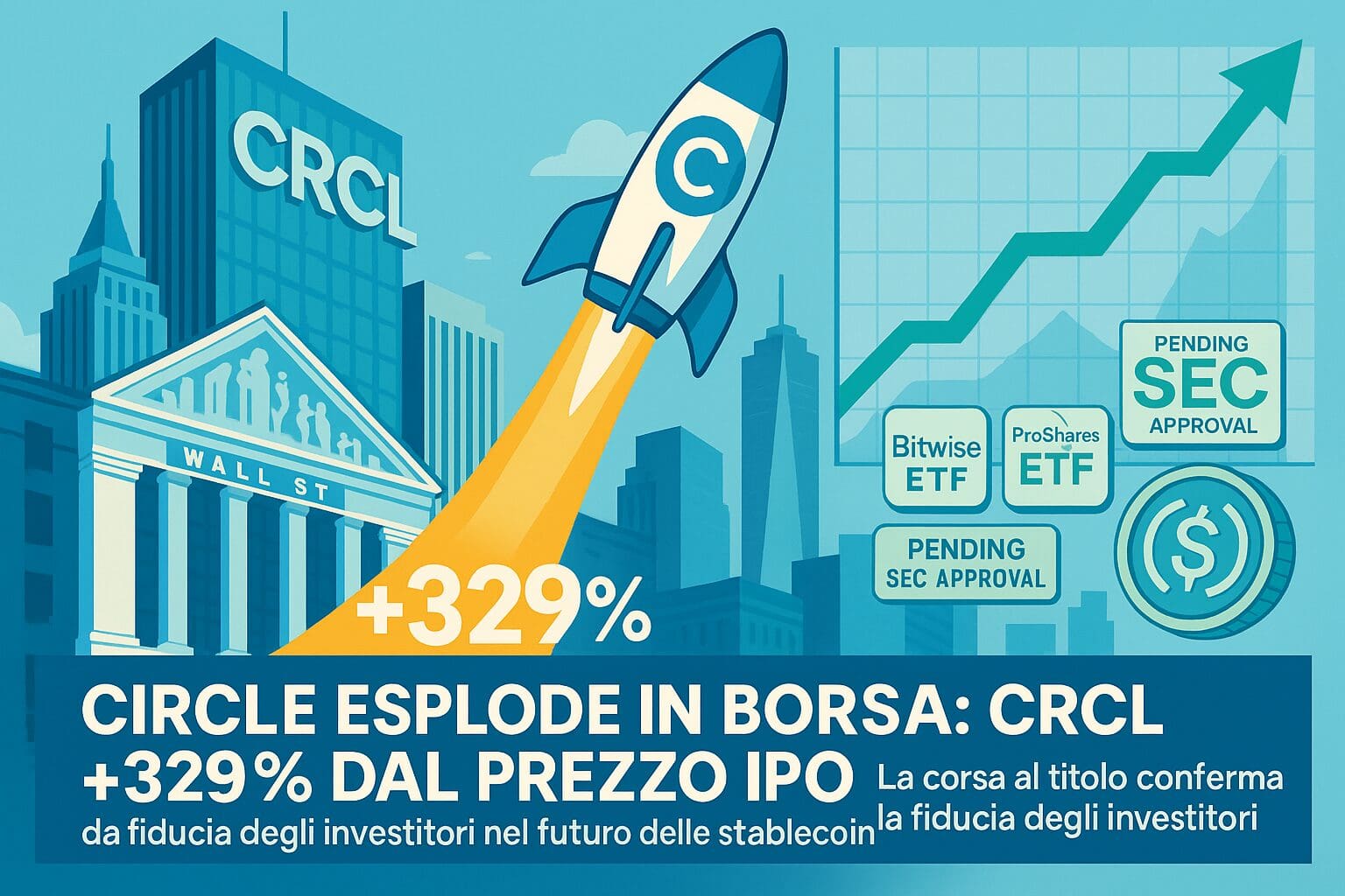 Circle: debutto “esplosivo” per CRCL, +329% da prezzo IPO