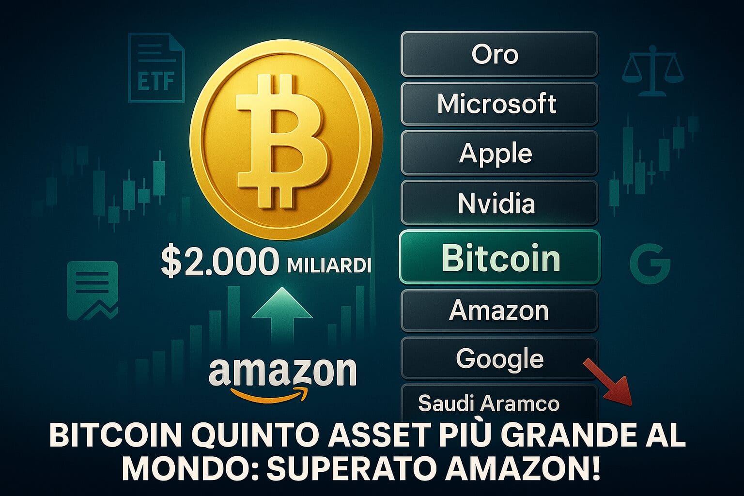 Bitcoin quinto asset più GRANDE al mondo: superato Amazon!