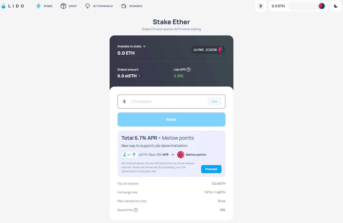 Stake Ether Lido
