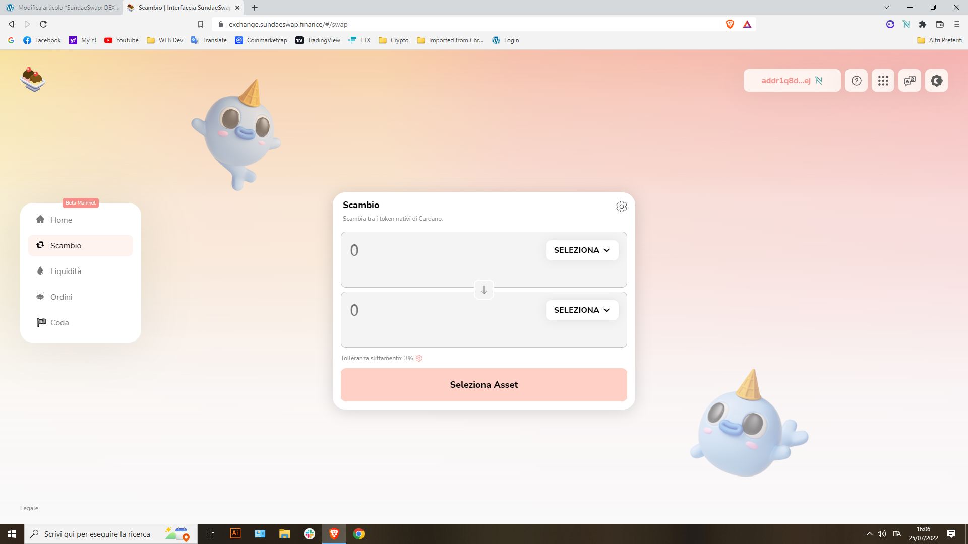 Cardano SundaeSwap token e coin swap