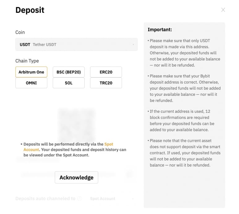 deposito crypto Bybit