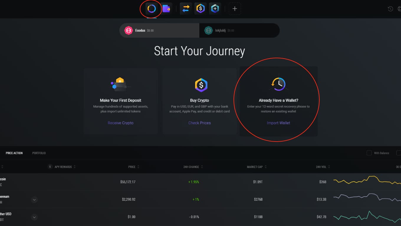 Exodus Wallet: Come importare un vecchio Wallet