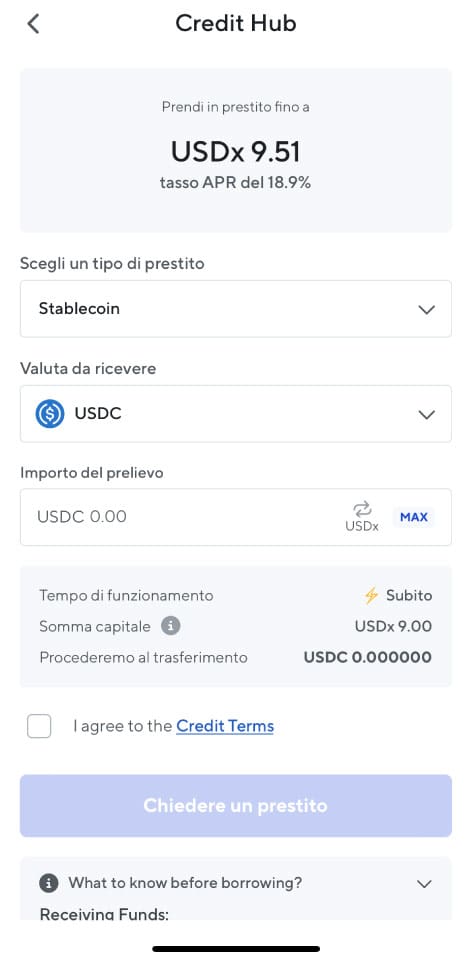 Chiedere un prestito su NEXO